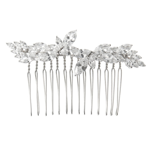 elegant bridal hair comb made with CZ diamond cut leaf shape stones