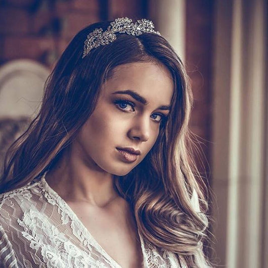 girl modelling wedding headband